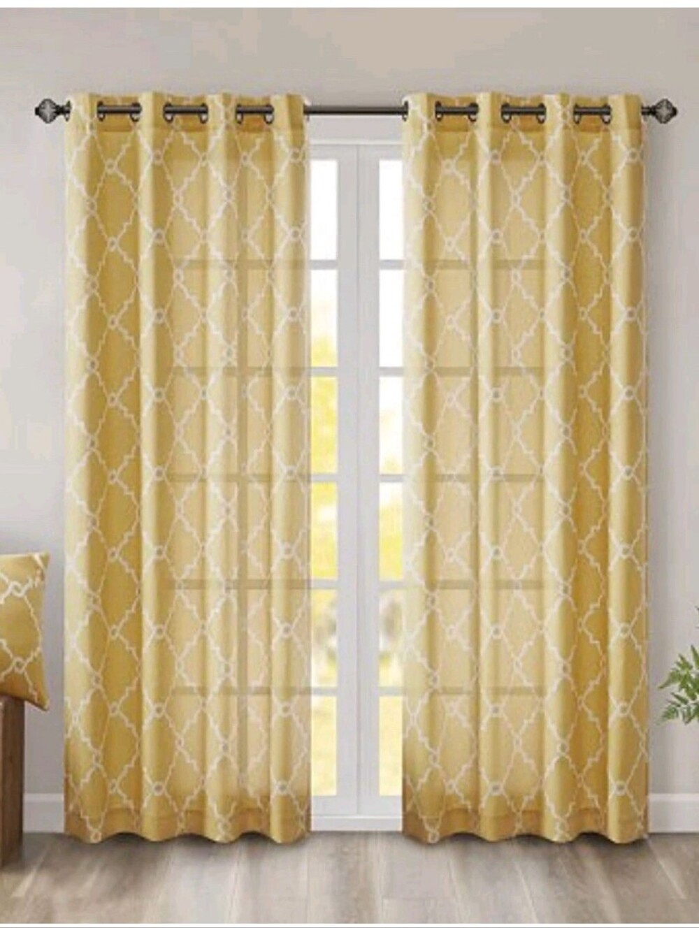 Pair Of 92" Fretwork Curtain Panels